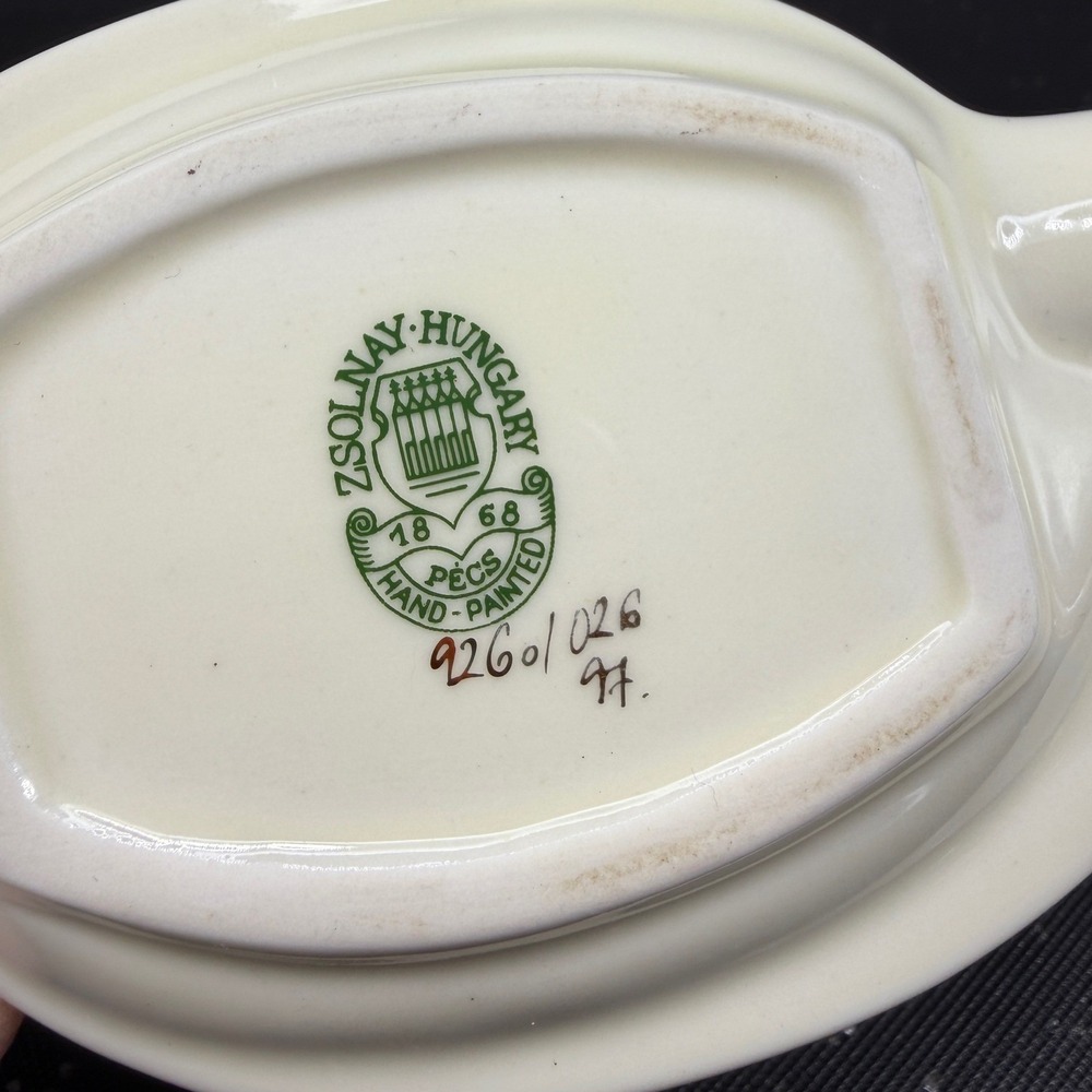 Zsolnay Hungary Hand Painted Porcelain Ashtray Floral Butterfly Gold Trim 4x3 - Picture 5 of 11